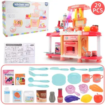 

26 Pcs Kitchen Playset Lights And Sounds Kids Pretend Play Cook Deluxe Toy Early Educational Gift for Preschool Children