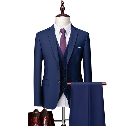5XL( Jacket + Vest + Pants ) Boutique Pure Color Mens Business Formal Suit Three-piece Set and Two-piece Set Groom Wedding Dress black blazer for men Suits & Blazer