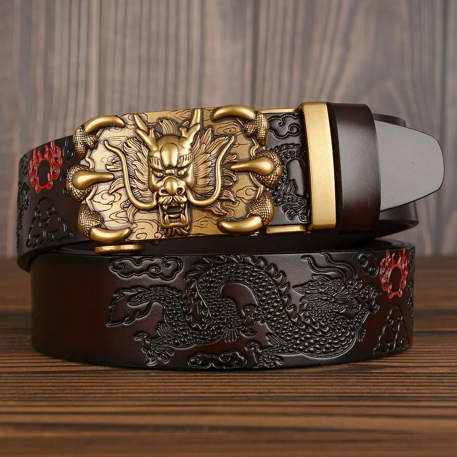New High Quality Genuine Leather Men Belt Cowhide Men Waistbands Dragon ...