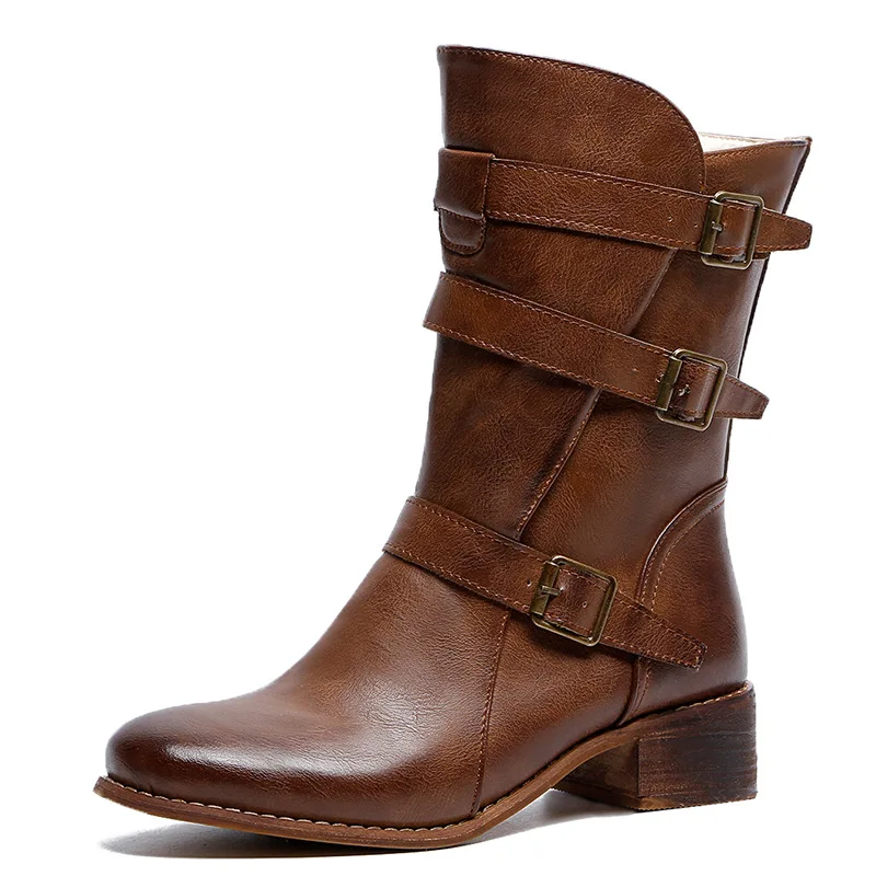 

Women's Boots High-heeled Pointed Shoes Multi-layer Buckle Back Zipper Solid Color Retro Vintage Belt Buckles Boots rtgg67