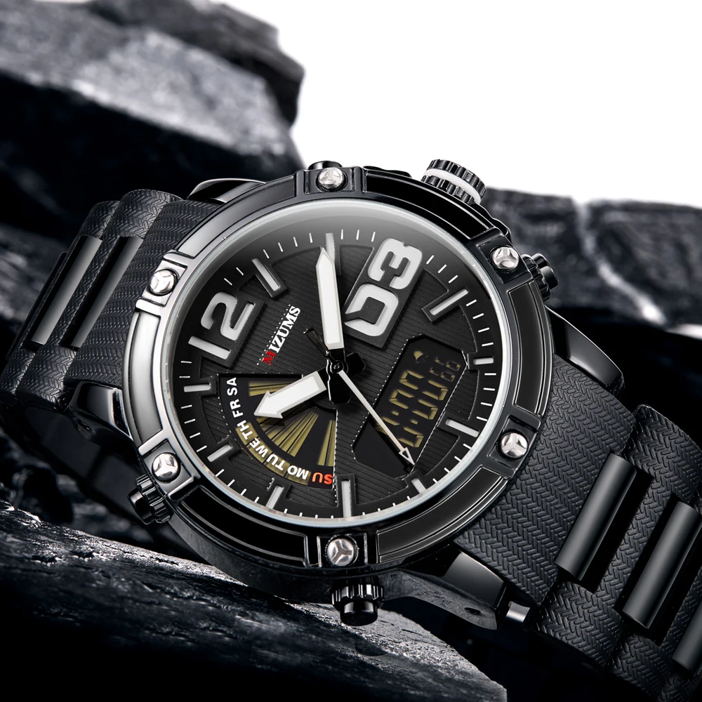 MIZUMS Quartz Analog Digital Sport Watch Men Waterproof Week Display Military Wrist Watches for Man Relogio Masculino Male Clock 18