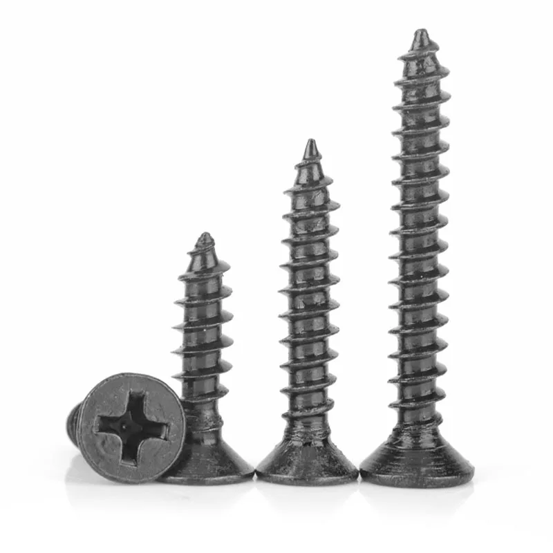 

50Pcs M1.4 M1.7 M2 M2.3 M2.6 M3 M4 Carbon steel Black Cross recessed countersunk Flat head tapping screws Wood Screw