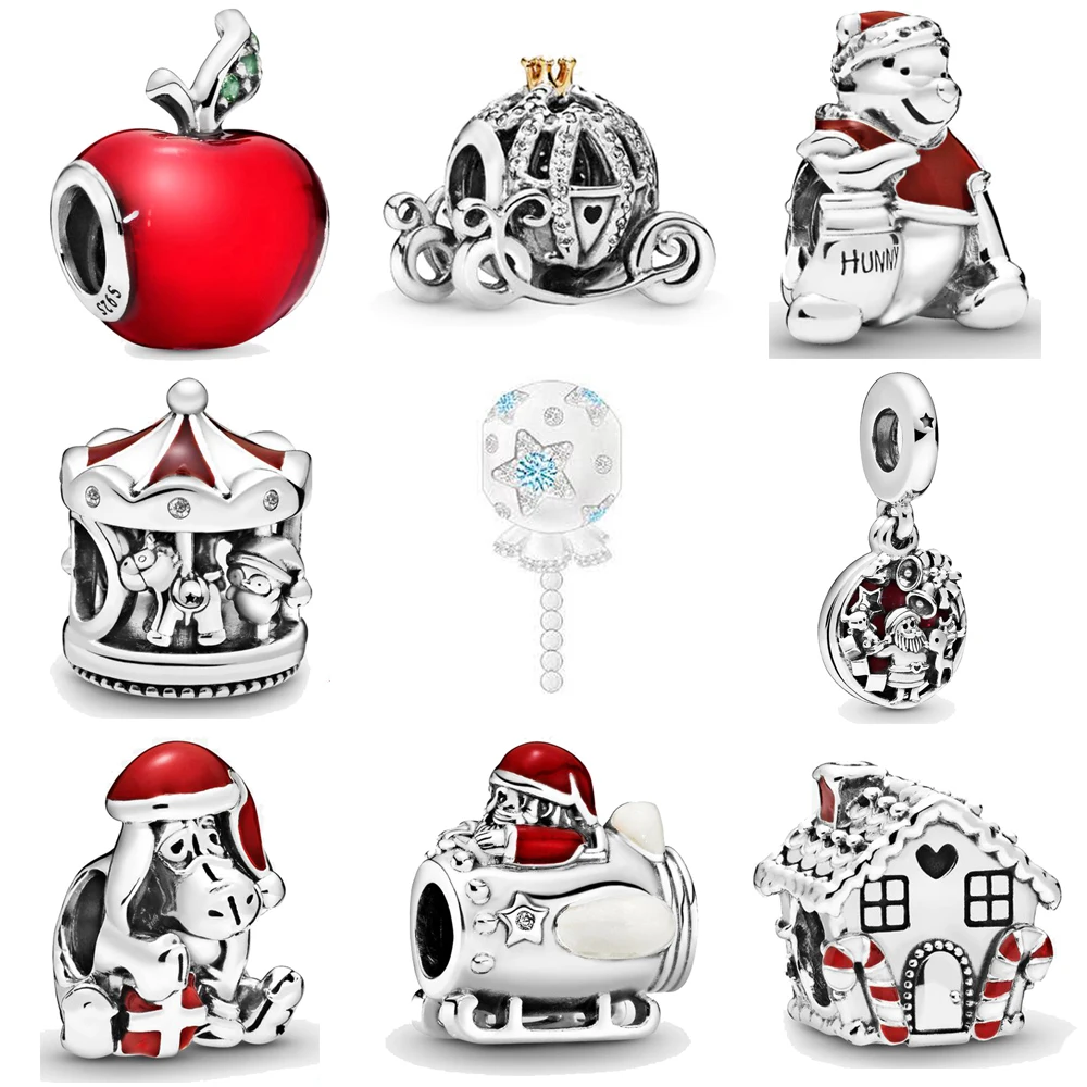 

New 925 Sterling Silver Beads Santa Red Apple Crown Pumpkin Carriage Charm Fit Original Pandora Bracelet Christmas Lucky Jewelry