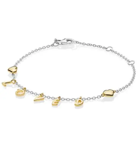 925 пробы серебряный браслет, блестящий любимый браслет с золотыми сердечками, цепочка, браслет для женщин, сделай сам, модное ювелирное изделие