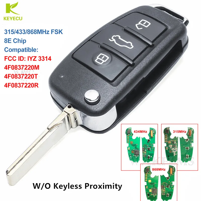 Пульт дистанционного управления KEYECU 3Btn без ключа для Audi A6 S6 Q7 2004-2015 IYZ 3314 4F0837220R