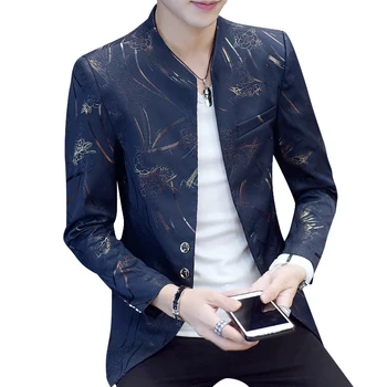 2020 para hombre chaqueta cuello coreano con estampado informal entallado de chaqueta cuello abrigo Terno Masculino de talla grande 6XL-
