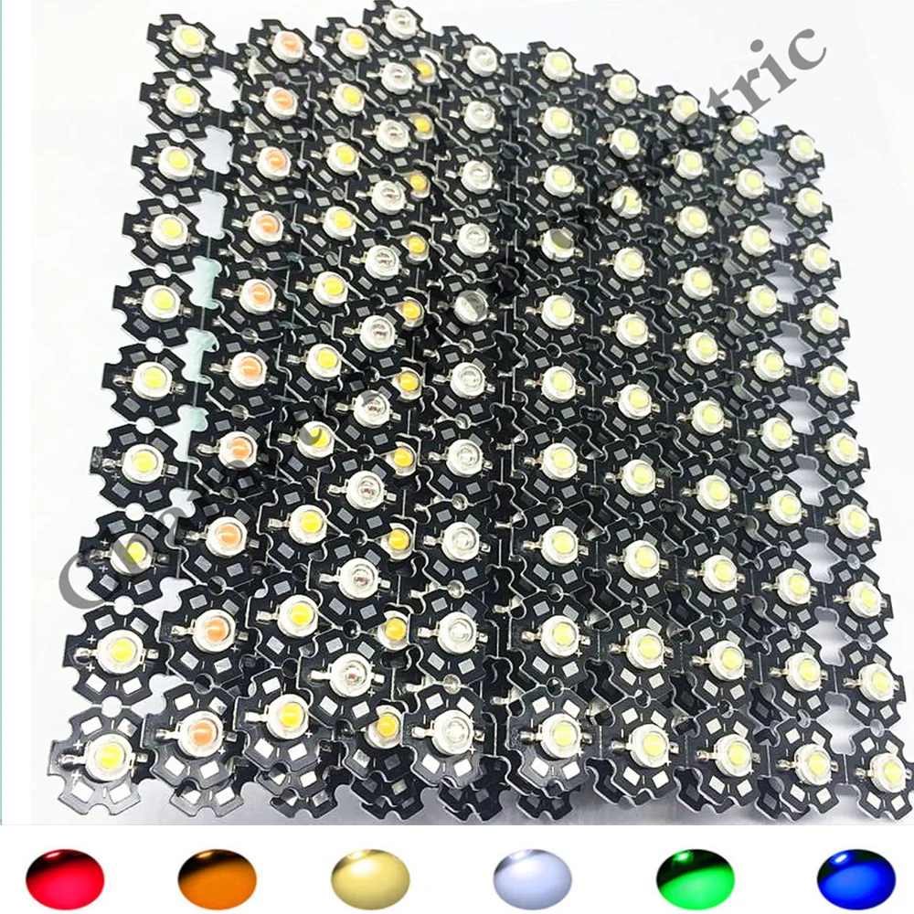 100pcs 3W watts High Power SMD LED Chip Light Beads  White Red Blue Green IR UV With PCB