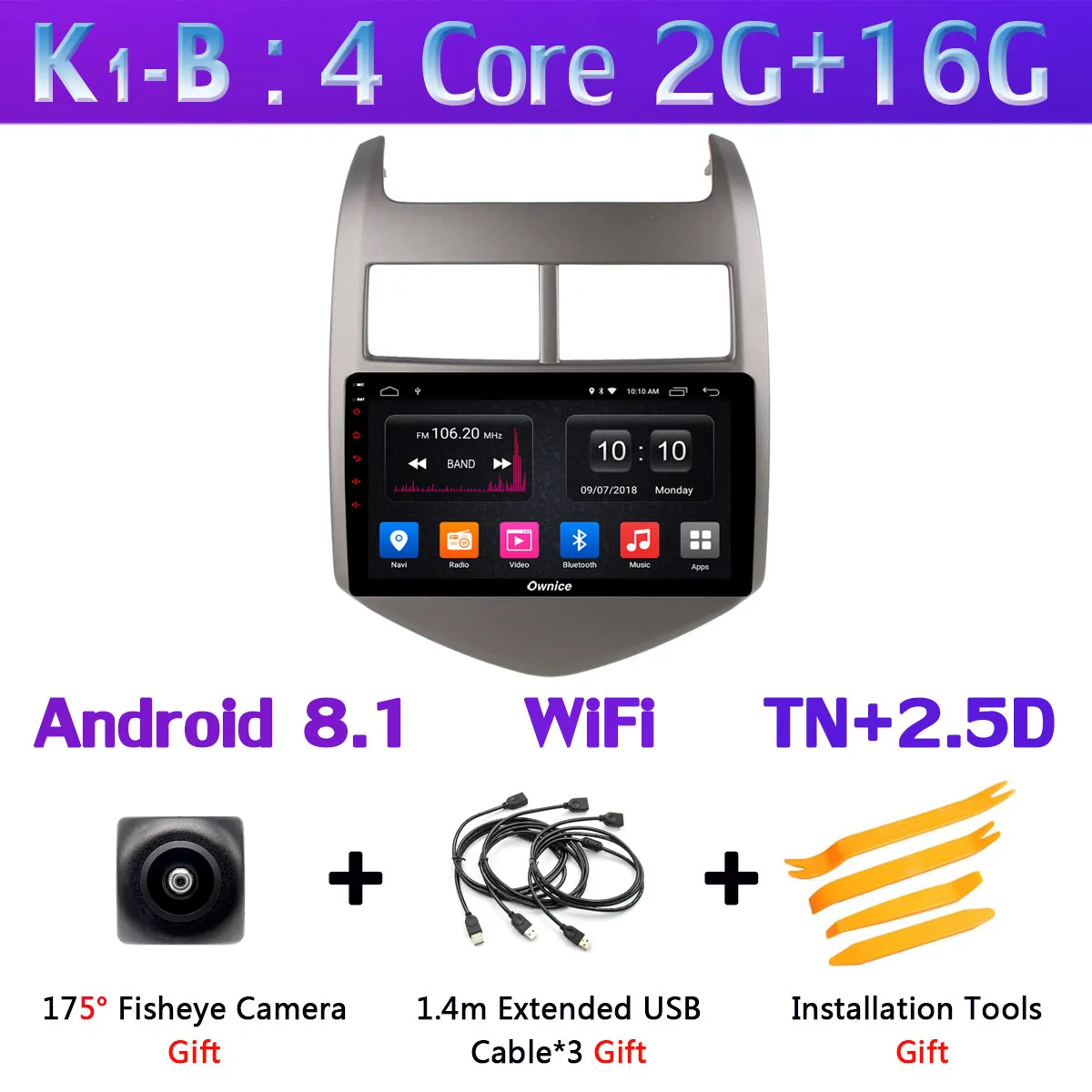 Панорамная камера на 360 °, 4G LTE, WiFi, Android 9,0, 8 ядер, 4G+ 64G, DSP CarPlay, Автомобильный плеер для Chevrolet Aveo 3 Sonic 2011-2013, gps радио - Цвет: K1-B