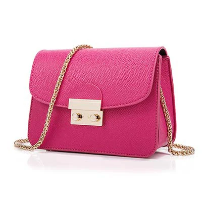 Модные летние брендовые сумки, женские кожаные сумки на цепочке, маленькие сумки-мессенджеры, яркие цвета, женская сумка на плечо, вечерние кошелек с замком - Цвет: Rose Red
