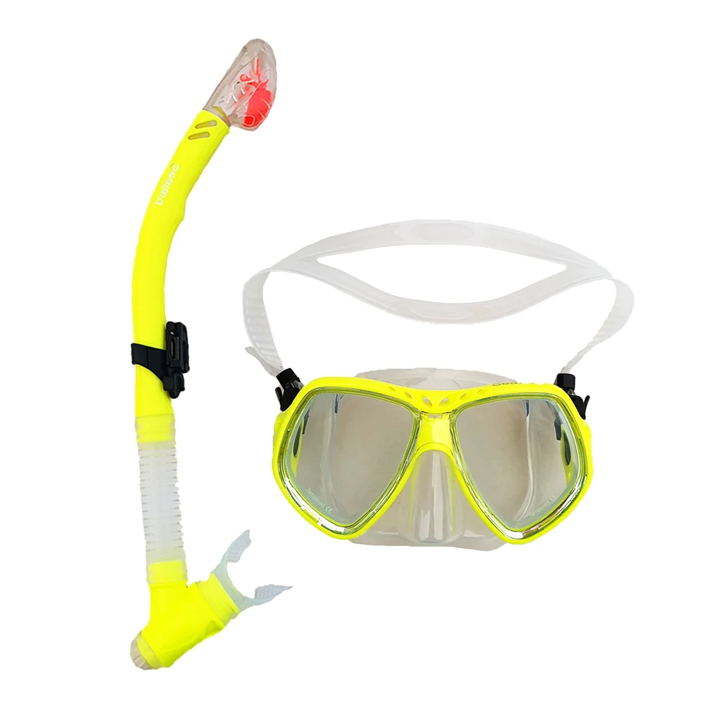 Professional Snorkeling Set Pro Quality Mask and Snorkel Wide View Mask Dry Top Snorkels for Women Men - Цвет: Yellow