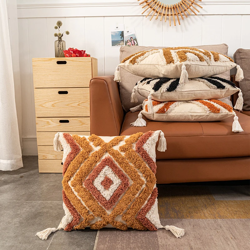 New Boho Tufted Cushion Cover Morocco Geometric Pillow Case Plush Decorative 45*45cm/30*50cm Sofa Bed Home Decor | Дом и сад