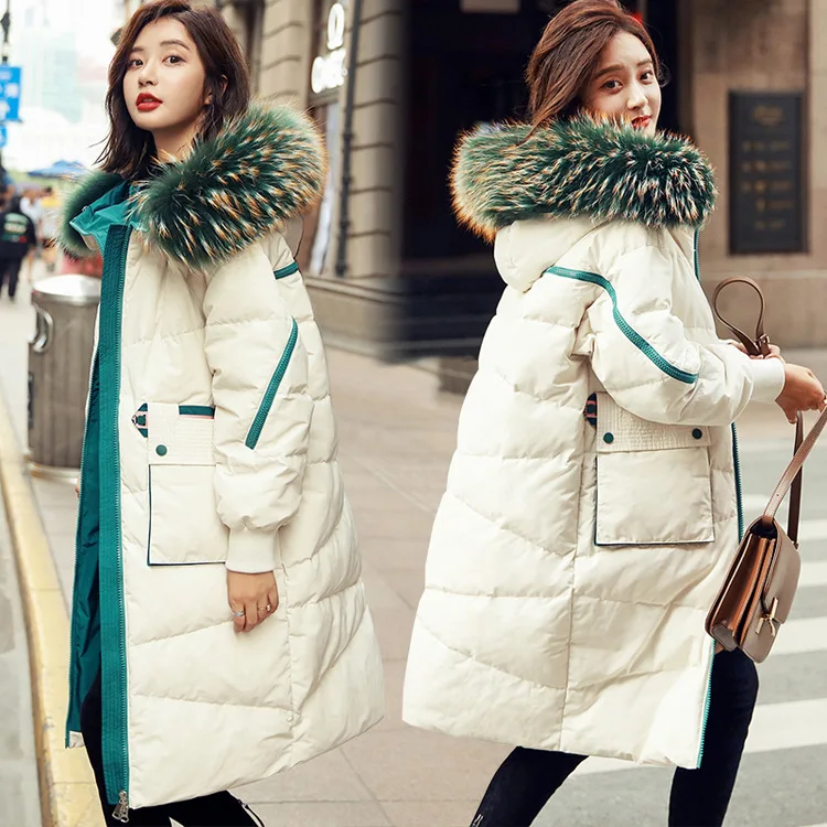 

New women down coat winter padded jacket long cocoon style with large collar casual style large size