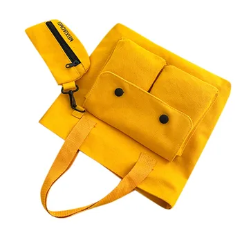 

New Fashion Women's Bag Retro Solid Color Large Capacity Canvas Shoulder Bag Reusable Shopping Bag Student Bag 1128