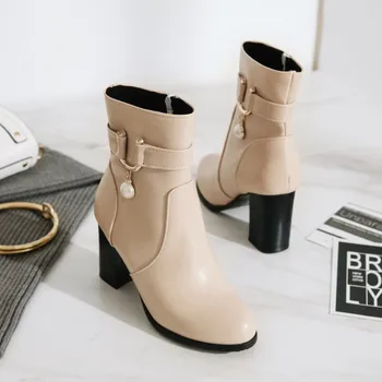 

Big Size 9 10 11-17 boots women shoes ankle boots for women ladies boots shoes woman winter Solid metal decoration