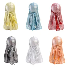 Recommend Sports Beach Cap Long-tailed Pearlescent Glitter Turban Silky Cap Head Wrap Bandana Headwear