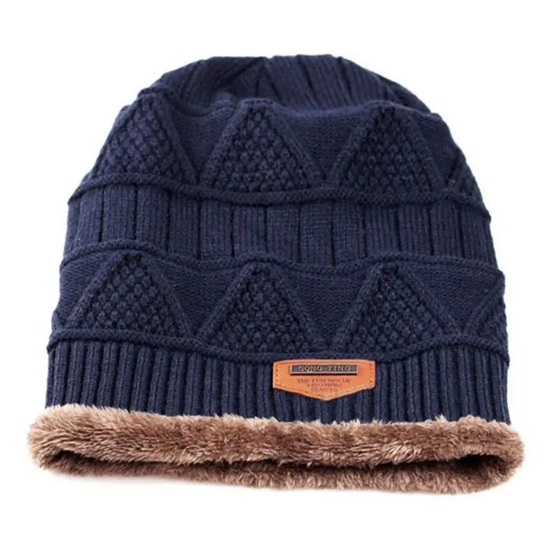Navy Blue Hat Шапка+ шарф бини шерстяные наушники Акриловые Вязаные Лыжные шапки зимние вязаные теплые солнцезащитные козырьки одежда флисовая шерстяная шапка - Цвет: Navy Blue Hat