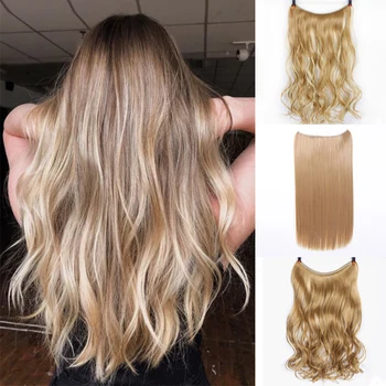 

No Clips in hair 24 inchs synthetic Remy temperature no flip in hair invisible wire Secret hair halo extensions thin hai