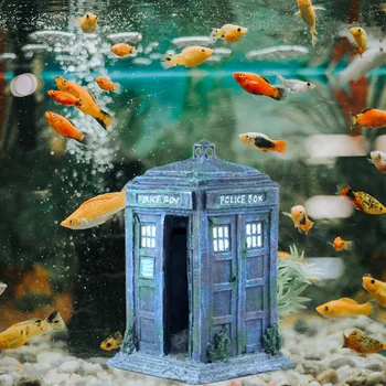 

Aquarium Ornament Pets Toy Model Resin Fish Tank Decor Emulation Retro Police Booth Landscaping Broken House Accessories Gift