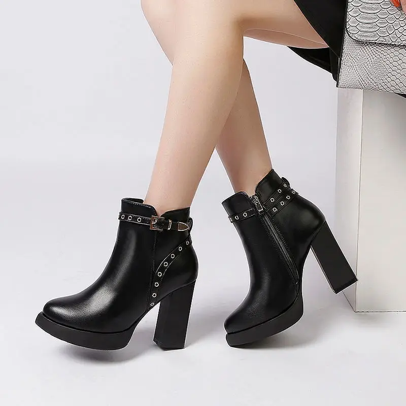 

High Heel Boots Bootee Woman 2019 Winter Shoes Women Clogs Platform Zipper Luxury Designer Heels Ankle Chunky Autumn Rock