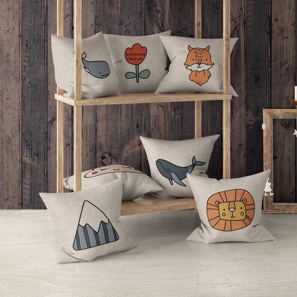 

Cartoon Cushion Cover Home Decor Textile Cute Rose Animal Fox Printed Pillowcase Throw Pillow Case Cutton Linen Car Sofa Bed
