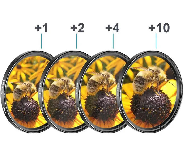4 in 1 Macro Close Up Lens Filter +1+2+4+10 Kit 49mm 52mm 55mm 58mm