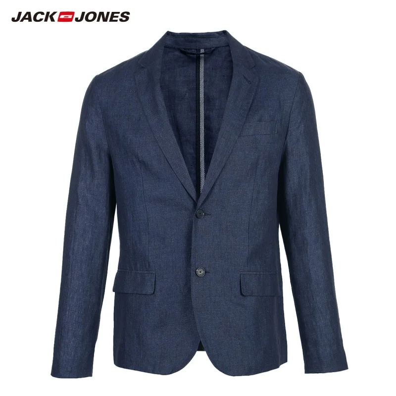 JackJones мужской льняной костюм куртка удобный блейзер мужская одежда 219108505 - Цвет: NIGHT SKY