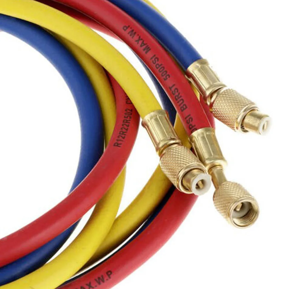

60 Manifold Gauge Charging 3 Hoses AC Refrigerant R410a R134a R22 R12 HVAC 1/4