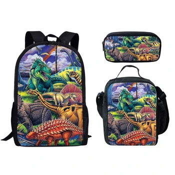 

African Cute 3D Dinosaur Retro Design School Bags 3pcs/set For Cool Teenagers School Backpack Multifunctional Travel Rucksack