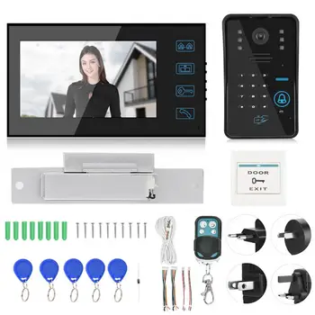 

7in Wired Video Doorphone Password Card Remote Control Access System 100-240V