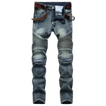 

Denim Ripped Hole MOTO BIKE Straight Jeans Men'S OverSize 38 40 42 2020 Autumn Spring HIP HOP Punk Rock Streetwear Trouers