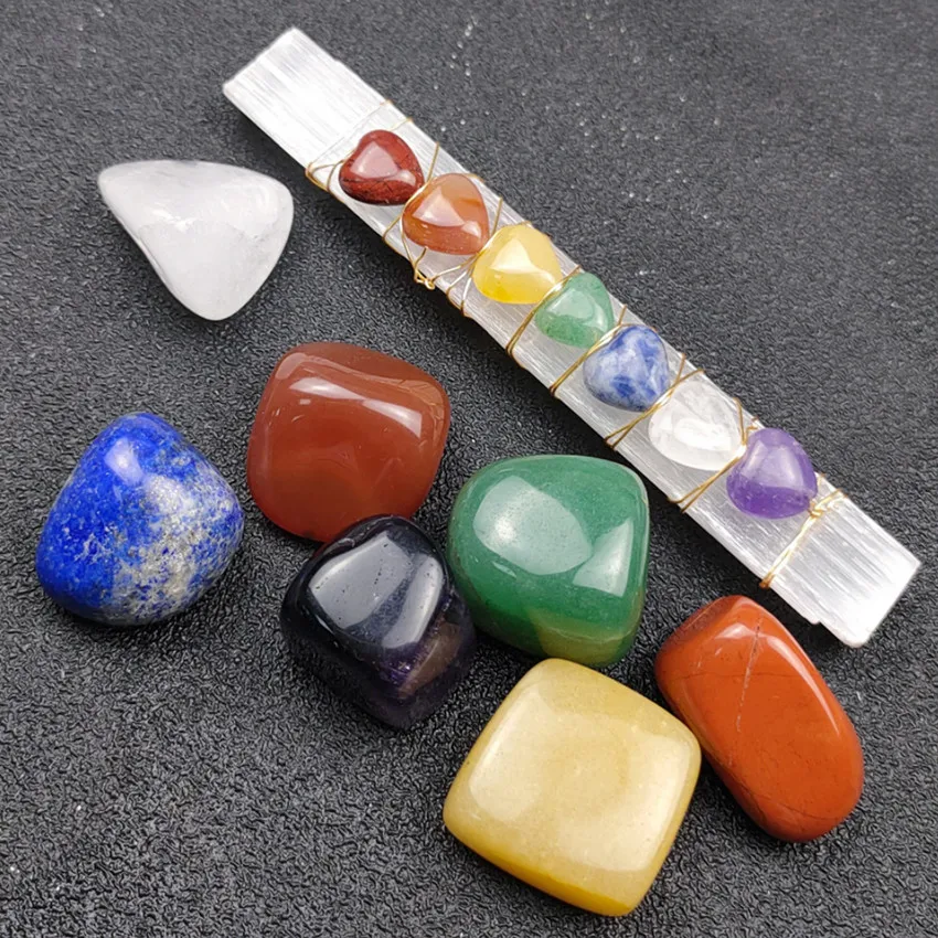 

FYSL Wholesale 8 Pcs Copper Wire Wrap Gypsum with Heart and Irregular Shape Stone Beads Pendant Healing Chakra Jewelry