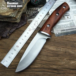 Image 1 - Couteau tactique droit de chasse LCM66, couteau de survie à tête en acier + manche en bois massif, couteaux de sauvetage pour le Camping 