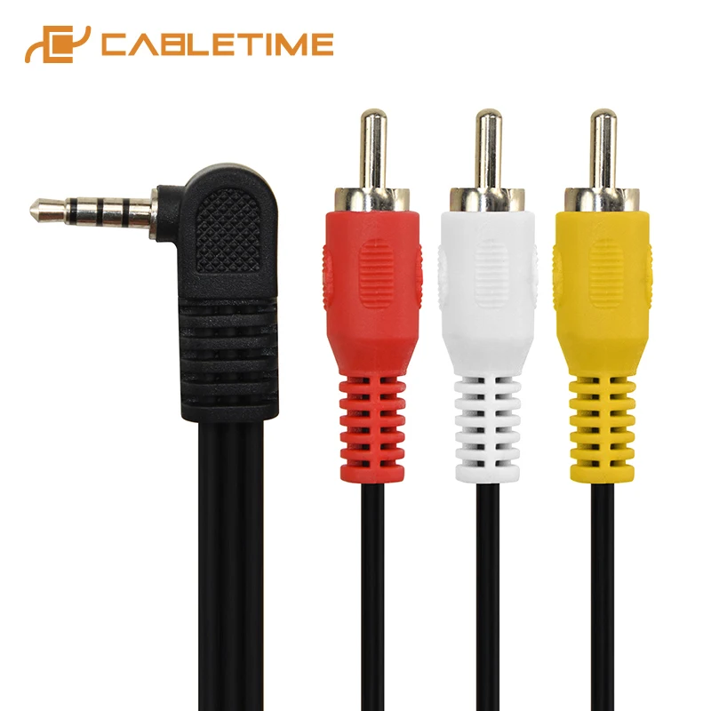 

CABLETIME 3.5MM 4pole to 3RCA Audio-Video Cable Male 3.5mm to 3 RCA AV Cable Angle Stereo for DVD VCR Audio Video Stereo TV C26