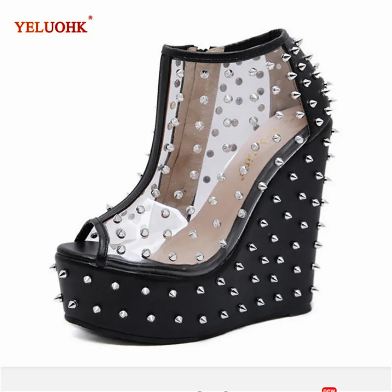 open toe wedge ankle boots