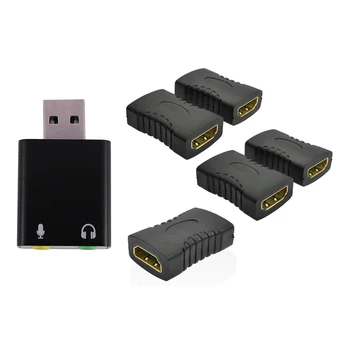 

1 Pcs 7.1-Channel Aluminum Alloy Usb Sound Card & 5 Pcs HDMI Adapter HDMI Female To Female Coupler Adapter