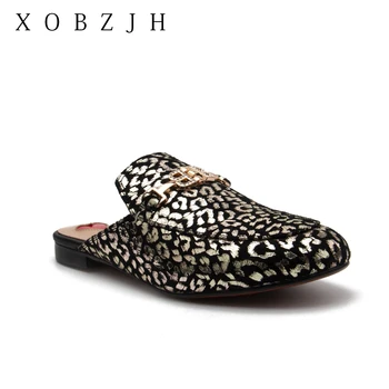 

Summer Luxury Flats Mules Shoes Women Slippers 2020 Outdoor Slipper Brand Designer Leopard rhinestone Shoes Woman Plus size 11