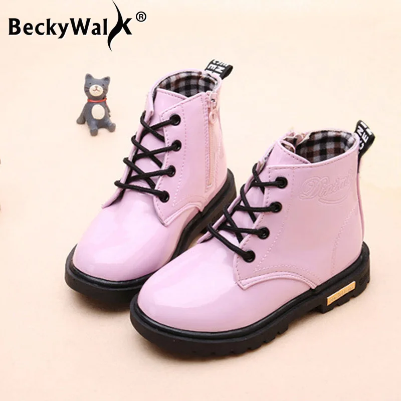 Winter Kids Leather Waterproof Motorcycle Boots Children Martin Boots