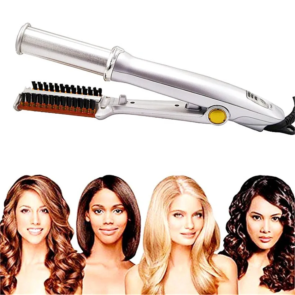 Curling Iron Professional 3-Mode 2-Way Rotating Curling Iron Hair Brush Curler Straightener Hair Brush Curler Straightener