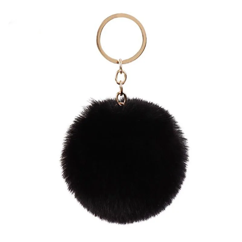 819248 8cm Simple Pompom Fur ball Keychain Artificial Rabbit Fur Animal Key Chain For Woman Car Bag Accessories Key Ring 15 colors - Цвет: 819248