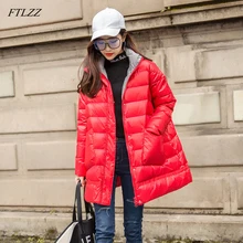 FTLZZ, новинка, зимний пуховик, женский, свободный, ультра легкий, белый, утиный пух, пальто, парки, женский, водолазка, карманы, толстое, теплое пальто