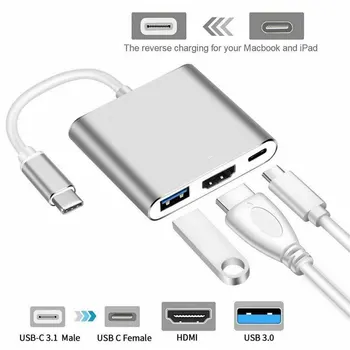 

Type C USB to USB-C 4K HDMI Cable 3 in 1 Hub for PC Laptop USB Adapter Computer ND998