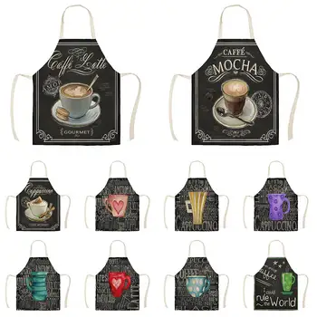

Coffee Pattern Kitchen Aprons for Woman Man Home Cooking Baking Shop Cleaning Cotton Linen Apron WQi857
