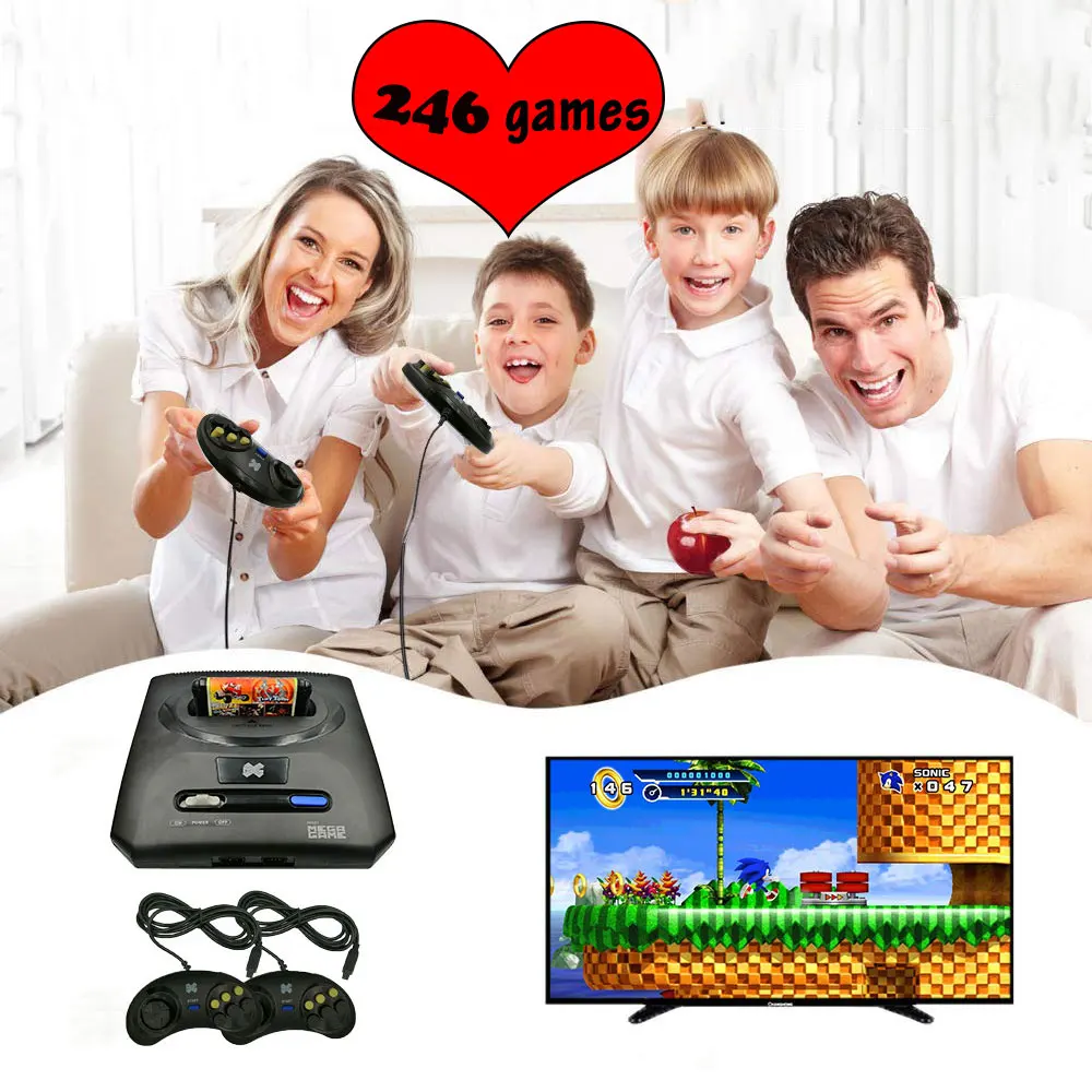 Mini Video TV Game 16 Bit For SEGA MD 2 Console AV Output Super Handheld Game Controller Wired Gamepad Built-in 368 Retro Games
