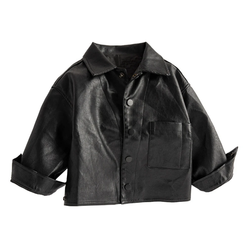 WeLaken/Новое модное однотонное пальто из искусственной кожи пальто с лацканами для маленьких девочек детская одежда модная одежда для маленьких девочек одежда для маленьких мальчиков - Color: Black