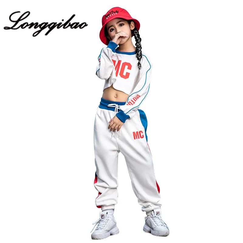Одежда для детей корейский костюм для уличных танцев для девочек Рубашка с длинными рукавами и пупком детская одежда для джазовых танцев