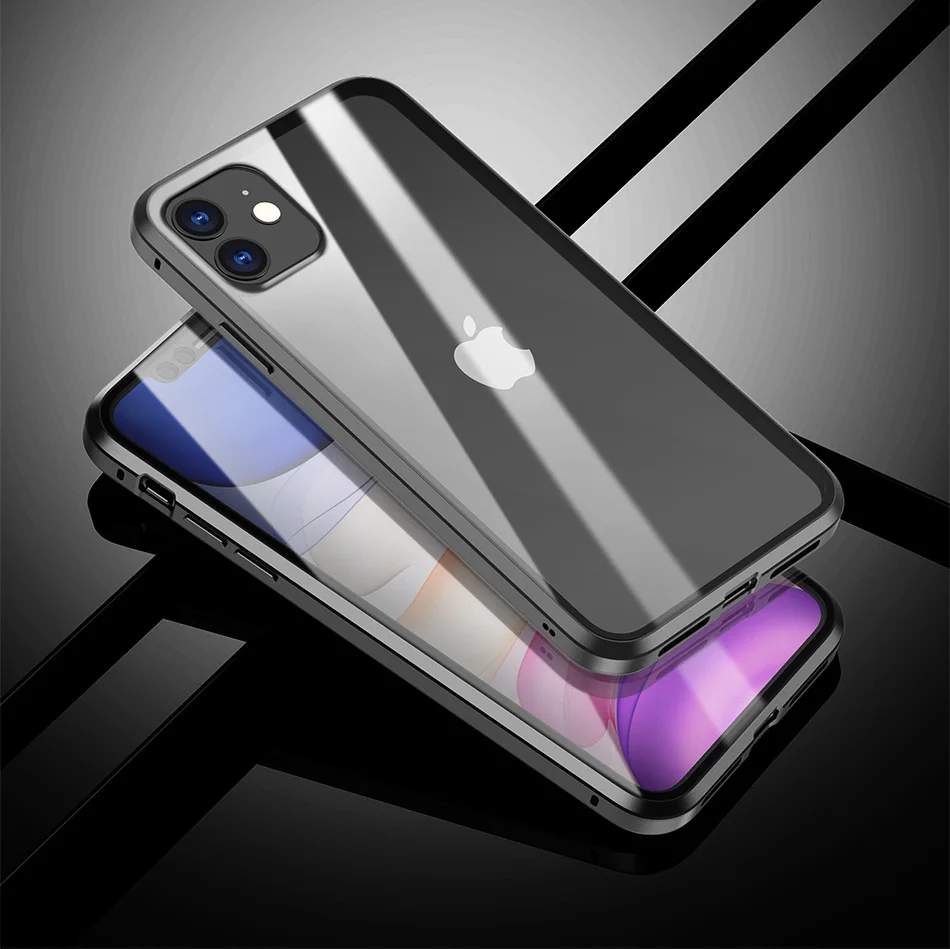 Анти-писк Магнитный чехол для телефона для iPhone 11 11 Pro Max XR XS Max X 7 8 6 6S Plus защита экрана закаленное стекло чехол - Цвет: Black