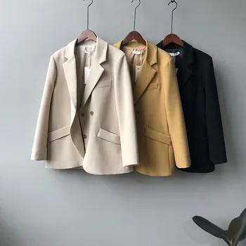

Women's Solid Loose Blazer 2020 Spring New Style Korean Two-Button High-End Textured Elegant Suit Coat OL