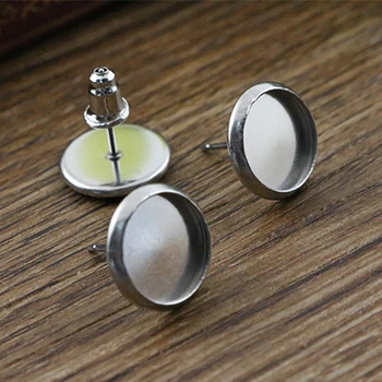 

( No Fade ) 10mm 20pcs/lots 2 Style Stainless Steel Earring Studs,Earrings Blank/Base,Fit 10mm Glass Cabochons,Buttons;