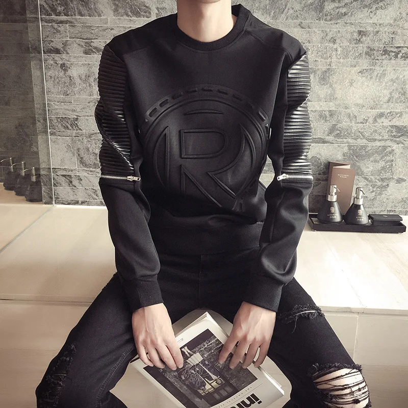 

Men Sweatshirts Black 2019 New Spring And Autumn Male Coat Teenager Boy Three-Dimensional Letter Korean Style Plus Size 5XL H20