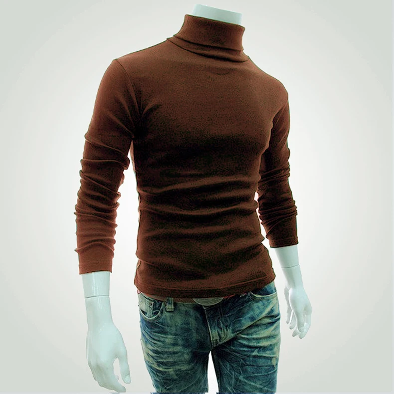 Новый мужской свитер с высоким воротом, с длинным рукавом, однотонный, приталенный, тонкий вязаный пуловер, Мужской базовый стиль, свитера